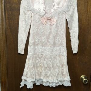 Jessica McClintock Gunne Sax VTG 1980’s Pink/White Lace Victorian Style Dress